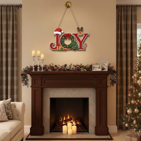 Wood Hanging Sign - JOY Christmas Design