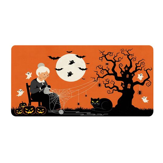 Spooky Halloween Desk Mat: Witch Cat, Pumpkin & Ghost Office Decor