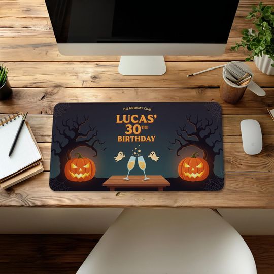 Halloween Birthday Desk Mat: Custom Spooky Pumpkin Party Decor