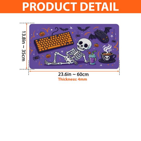 Halloween Desk Mat: Spooky Bats, Pumpkins & Coffee - Large Gaming Mouse Pad