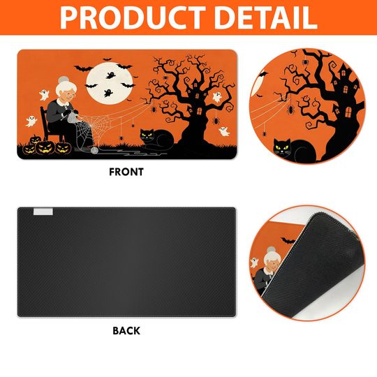 Spooky Halloween Desk Mat: Witch Cat, Pumpkin & Ghost Office Decor