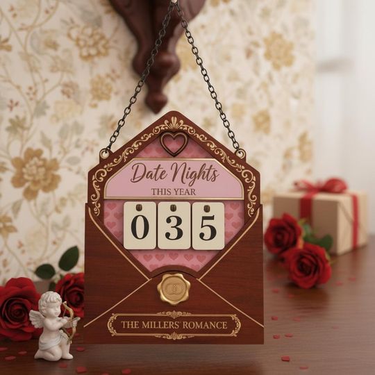 Wooden Date Night Tracker Decor for Couples, Custom Name Date Counter Sign, Romantic Relationship Keepsake, Anniversary Wedding Gift