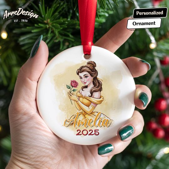 Personalized Princess Belle Ornament: Custom Name Christmas Keepsake