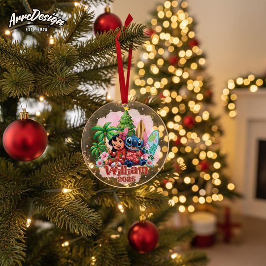 Lilo and Stitch Personalized Christmas Ornament: Custom Acrylic 2025 Holiday Keepsake