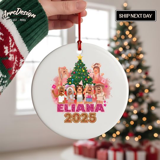 Personalized Pink Glitter Game Ceramic Ornament: Custom Christmas Gift