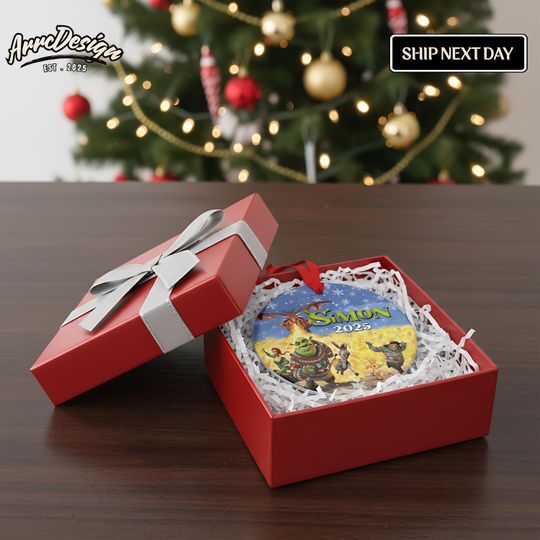 Personalized Shrek Theme Circle Ceramic Ornament: Glossy Finish Holiday Decor