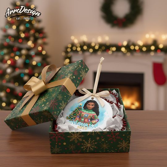 Moana Circle Christmas Ornament: Personalized Name 2025 Sweater Design