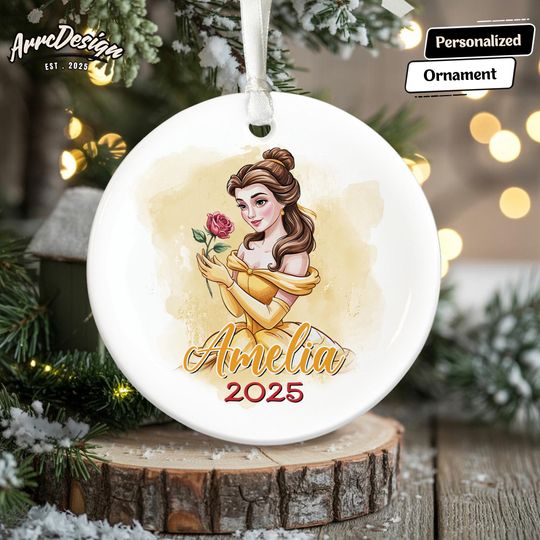 Personalized Princess Belle Ornament: Custom Name Christmas Keepsake