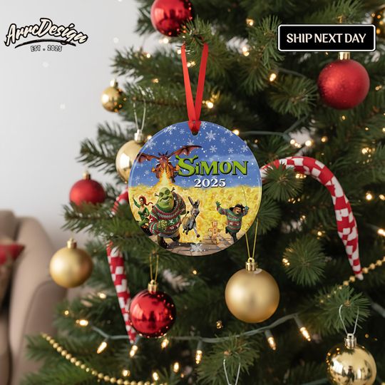 Personalized Shrek Theme Circle Ceramic Ornament: Glossy Finish Holiday Decor