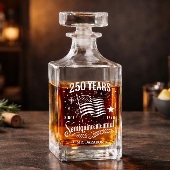 Custom 250 Years Semiquincentennial Whiskey Decanter, 1776-2026 USA Anniversary Commemorative Gift