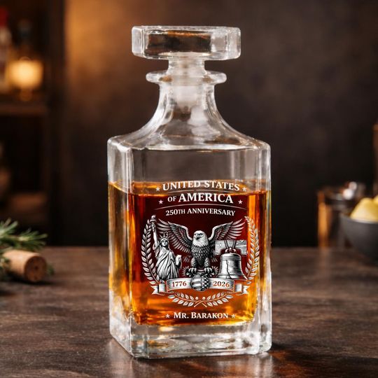 Personalized United States of America 250th Anniversary Decanter, 17762026 Eagle & Liberty Design, Independence Day Commemorative Gift
