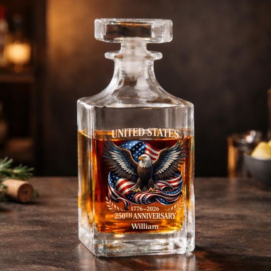 Custom United States 250th Anniversary Whiskey Bottle, 17762026 American Eagle Decanter, 4th of July Gift, USA Semiquincentennial