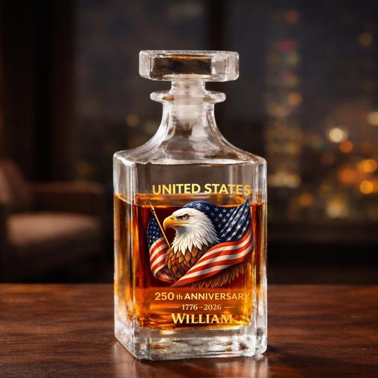 United States 250th Anniversary Whiskey Bottle, America 1776 Liberty Bell Decanter with American Eagle, Patriotic Gift for Men