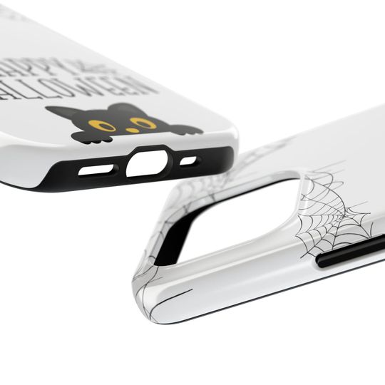 Halloween Black Cat Phone Case: Spooky Spiderweb Design