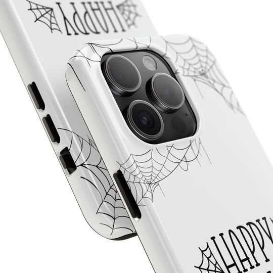Halloween Black Cat Phone Case: Spooky Spiderweb Design
