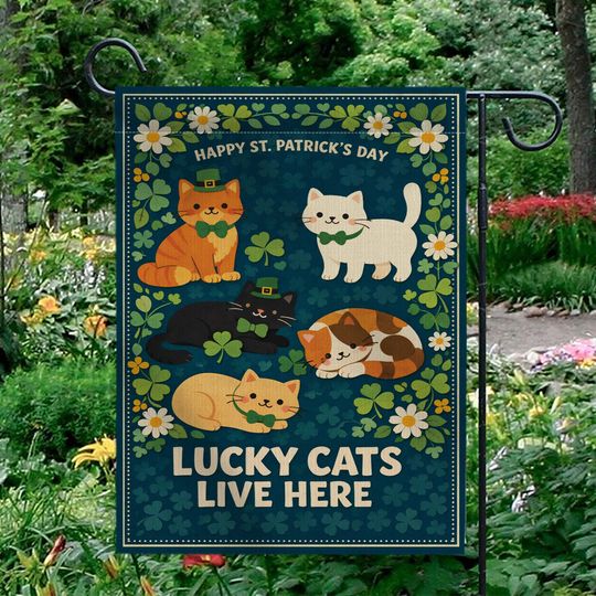 Lucky Cats St. Patrick's Day Garden Flag