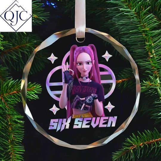 Funny Six Seven 6 7 Meme Kpop Demon Hunters Glass Ornament, Rumi, Zoey, Mira Ornament, 67 Christmas Ornament, Christmas Teen Gift,Teen Slang