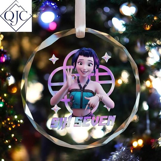 Funny Six Seven 6 7 Meme Kpop Demon Hunters Glass Ornament, Rumi, Zoey, Mira Ornament, 67 Christmas Ornament, Christmas Teen Gift,Teen Slang