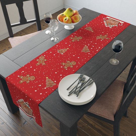 Gingerbread House Table Runner, Festive Christmas Decor