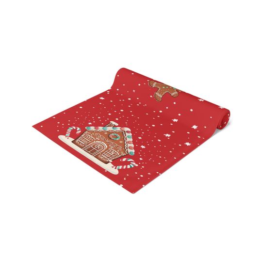 Gingerbread House Table Runner, Festive Christmas Decor
