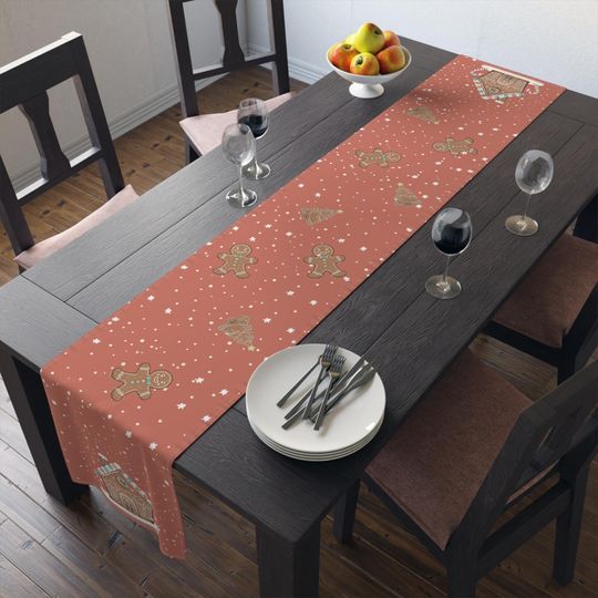 Gingerbread House Table Runner, Festive Christmas Decor