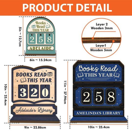Sleeping Cat on Book Reading Book Tracker  Personalized Wooden Book Counter Shelf for Cozy Library Decor