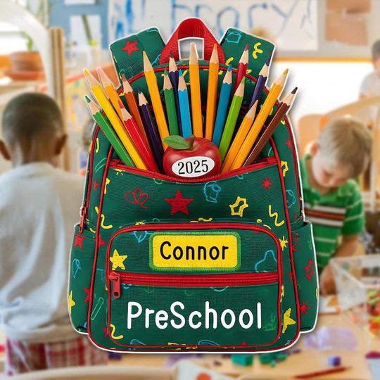 Personalized Preschool Backpack Ornament,Custom Teacher or Student Gift,School Supplies Christmas Decoration, Kids Keepsake,2D flat ornament