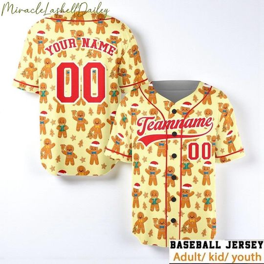 Custom Gingerbread Baseball Jersey, Funny Christmas Team Shirt