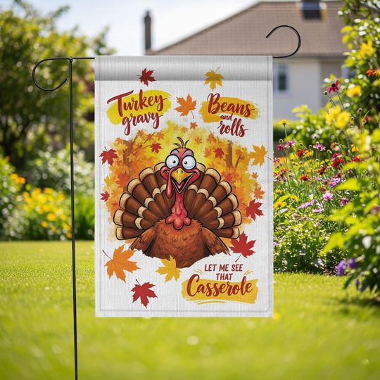 Funny Thanksgiving Garden Flag: Turkey, Gravy, Rolls - Fall Decor