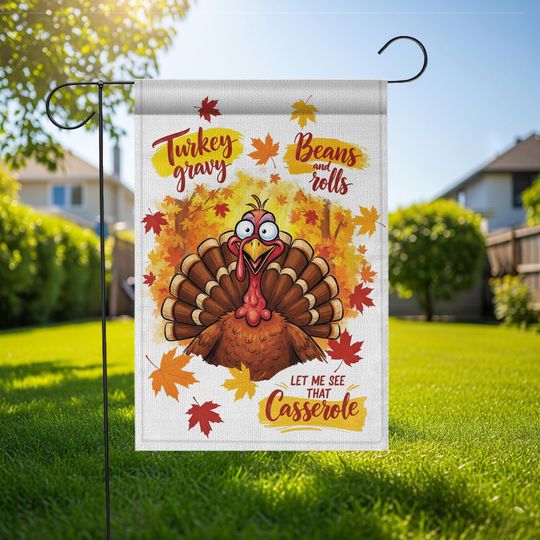 Funny Thanksgiving Garden Flag: Turkey, Gravy, Rolls - Fall Decor