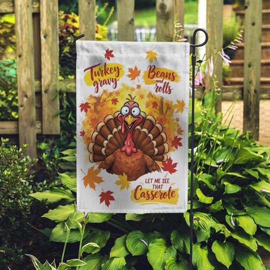 Funny Thanksgiving Garden Flag: Turkey, Gravy, Rolls - Fall Decor