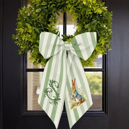 Personalized Door Wreath Sash Easter Bunny Monogram Custom Bow Decoration