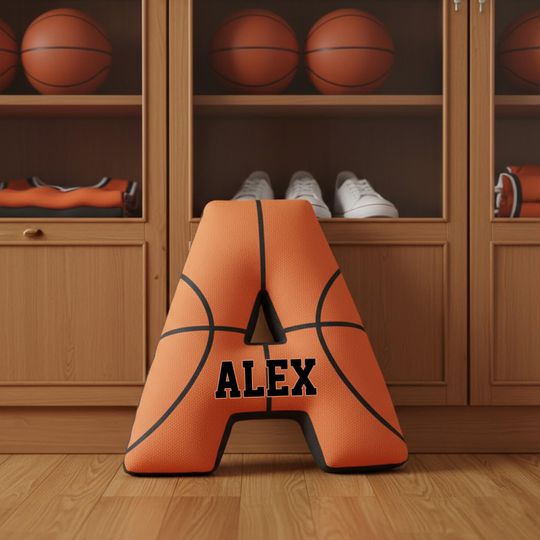 Personalized Basketball Pillow, Custom Letter Shaped Decor for Sport Fans, Home Decoration, Christmas Gift