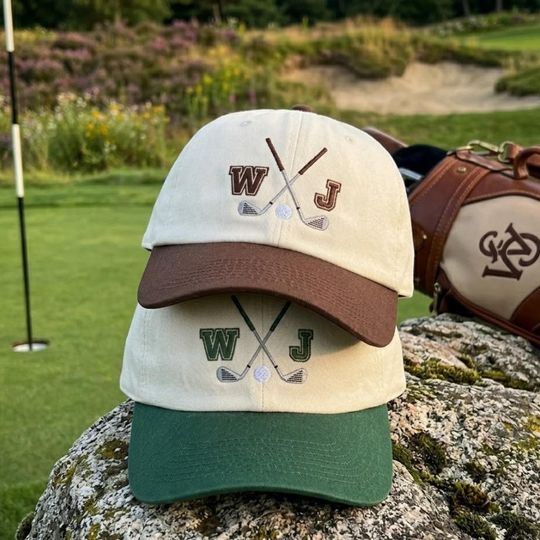 Embroidered Golfer Hat, Two Tone Baseball Cap, Custom Bachelor Party Gift, Minimalist Initial Dad Cap