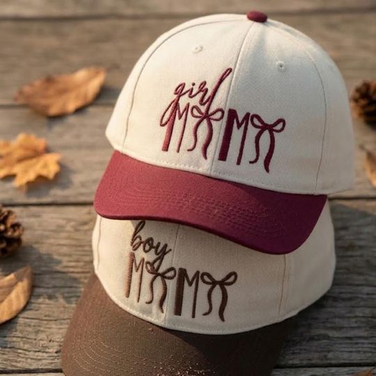 Custom Mama Hat Gift, Personalized Boy Mom Girl Mom Embroidery, Trendy Two Tone Ballcap, Coquette Bow Design Cap, Mothers Day Hat