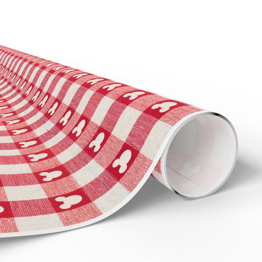 Mickey Christmas Wrapping Paper: Disney Red Gingham Mouse Gift Wrap