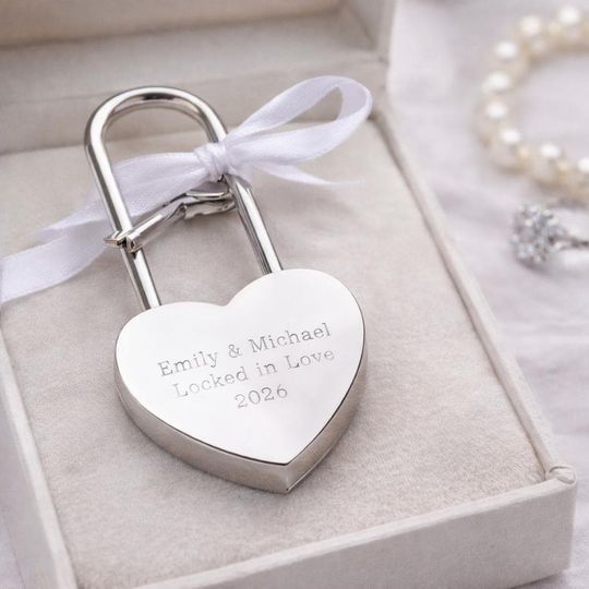 Personalized Engraved Heart Lock, Heart Padlock Anniversary Gift