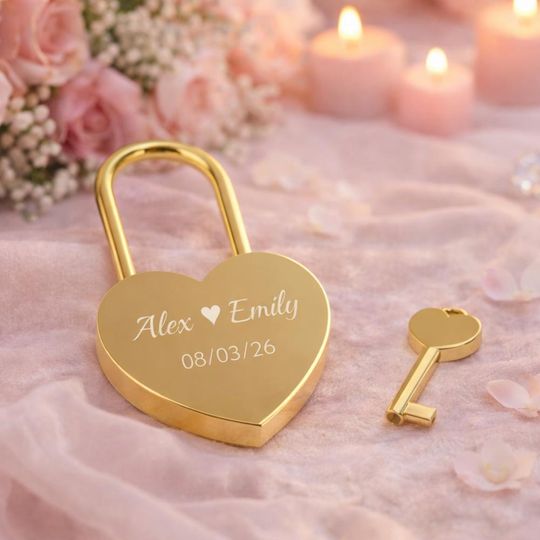 Personalized Engraved Heart Lock, Heart Padlock Anniversary Gift