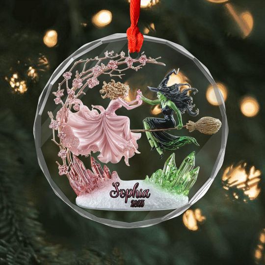 Personalized Wicked Glass Ornament 2025, Elphaba and Glinda Ornament, Wicked The Musical Gift, Emerald City Fantasy