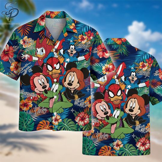 Mickey Mouse Hawaiian Shirt, Minnie Daisy Duck Goofy Pluto Spiderman Aloha Shirt