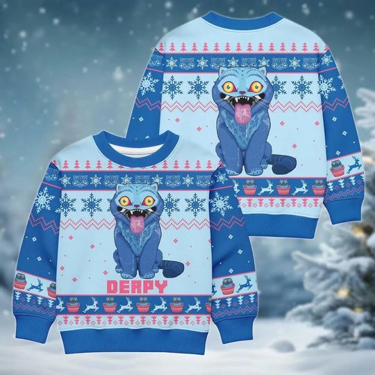 Derpy Tiger Christmas Sweater, Blue Tiger Sweater Kids, Sweater For Men Women, Cute Xmas Sweater