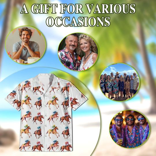 Racehorses Hawaiian Shirt, Horse Racing Aloha Shirt, Equestrian Button Down Summer Shirt Unisex S5XL