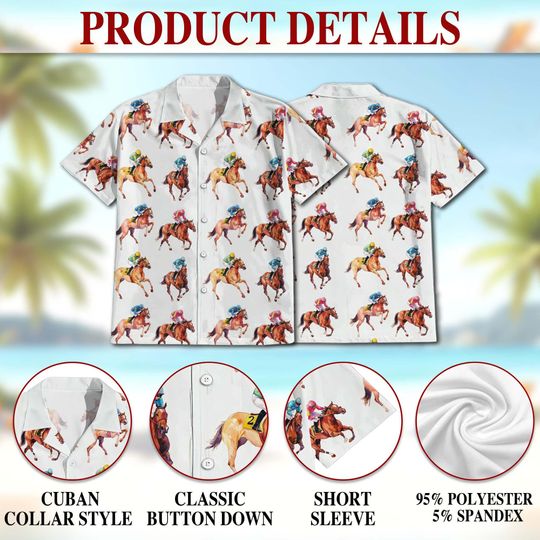 Racehorses Hawaiian Shirt, Horse Racing Aloha Shirt, Equestrian Button Down Summer Shirt Unisex S5XL