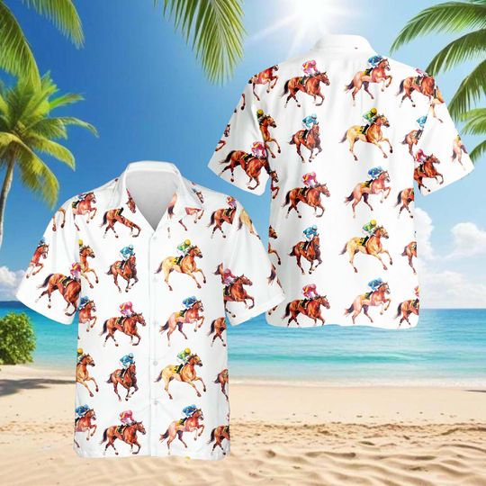 Racehorses Hawaiian Shirt, Horse Racing Aloha Shirt, Equestrian Button Down Summer Shirt Unisex S5XL
