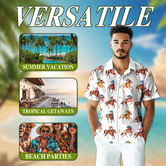 Racehorses Hawaiian Shirt, Horse Racing Aloha Shirt, Equestrian Button Down Summer Shirt Unisex S5XL
