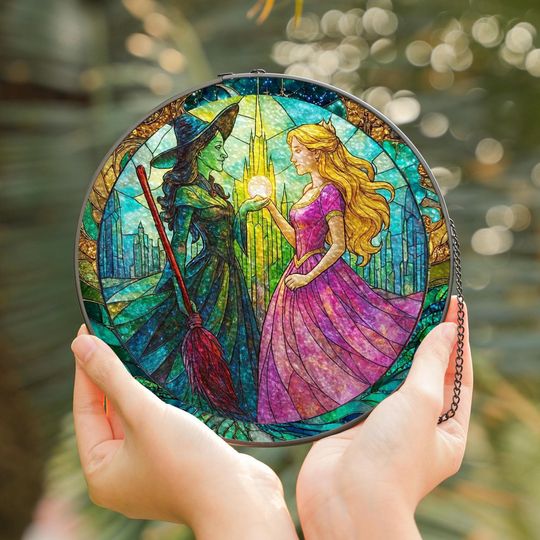 Elphaba and Glinda Wicked Stained Glass Effect Christmas Ornament, Wicked Acrylic Ornament