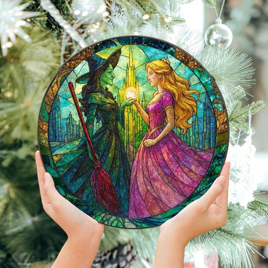 Elphaba and Glinda Wicked Stained Glass Effect Christmas Ornament, Wicked Acrylic Ornament
