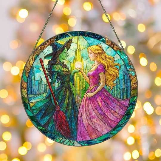Elphaba and Glinda Wicked Stained Glass Effect Christmas Ornament, Wicked Acrylic Ornament