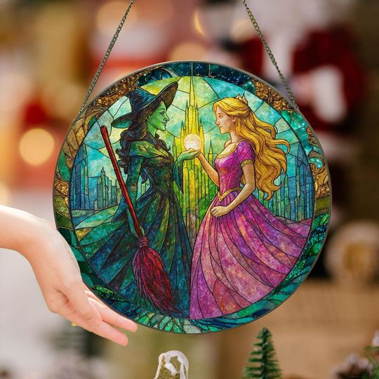Elphaba and Glinda Wicked Stained Glass Effect Christmas Ornament, Wicked Acrylic Ornament