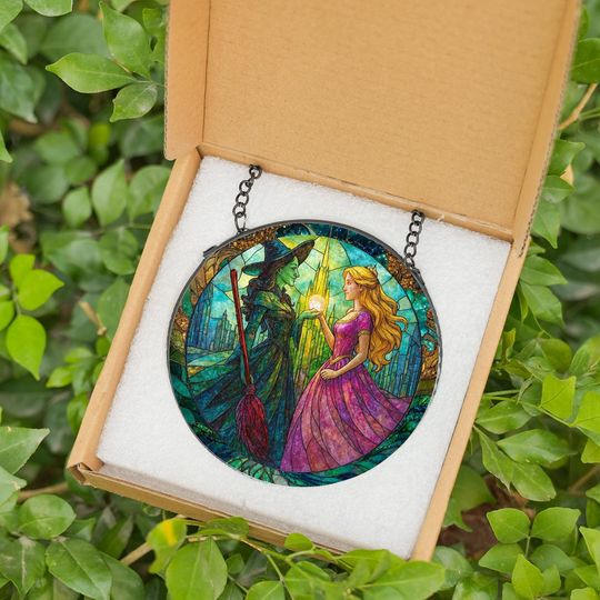 Elphaba and Glinda Wicked Stained Glass Effect Christmas Ornament, Wicked Acrylic Ornament